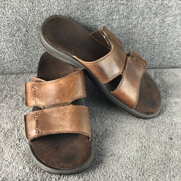 Vionic Men's Orthaheel Double Strap Leather Slides Sandals Brown Size 12 - Picture 1 of 12